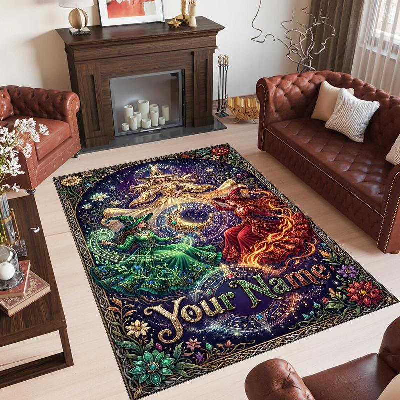 Forest Theme Crystal Velvet Floor Rug Personalized Custom Name Text Warm Carpet Home Decoration
