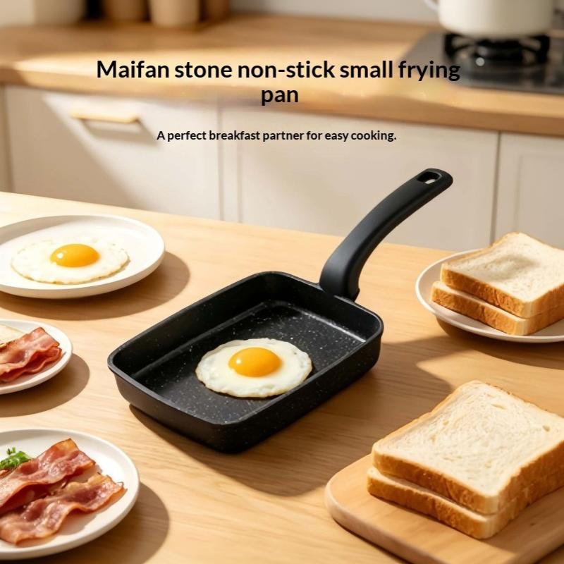 Grey Nonstick Square Frying Pan Non Toxic Granite Coating Heat Proof Handle For Breakfast Cooking Kitchen Use
