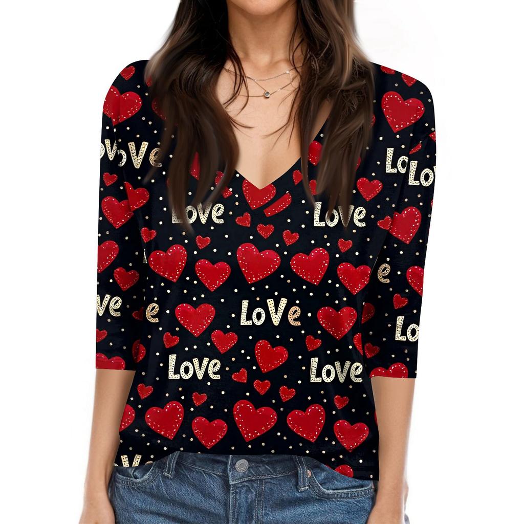 Women's T Shirt Print 3/4 Sleeve Daily Weekend Fashion Basic V- Neck Regular Top