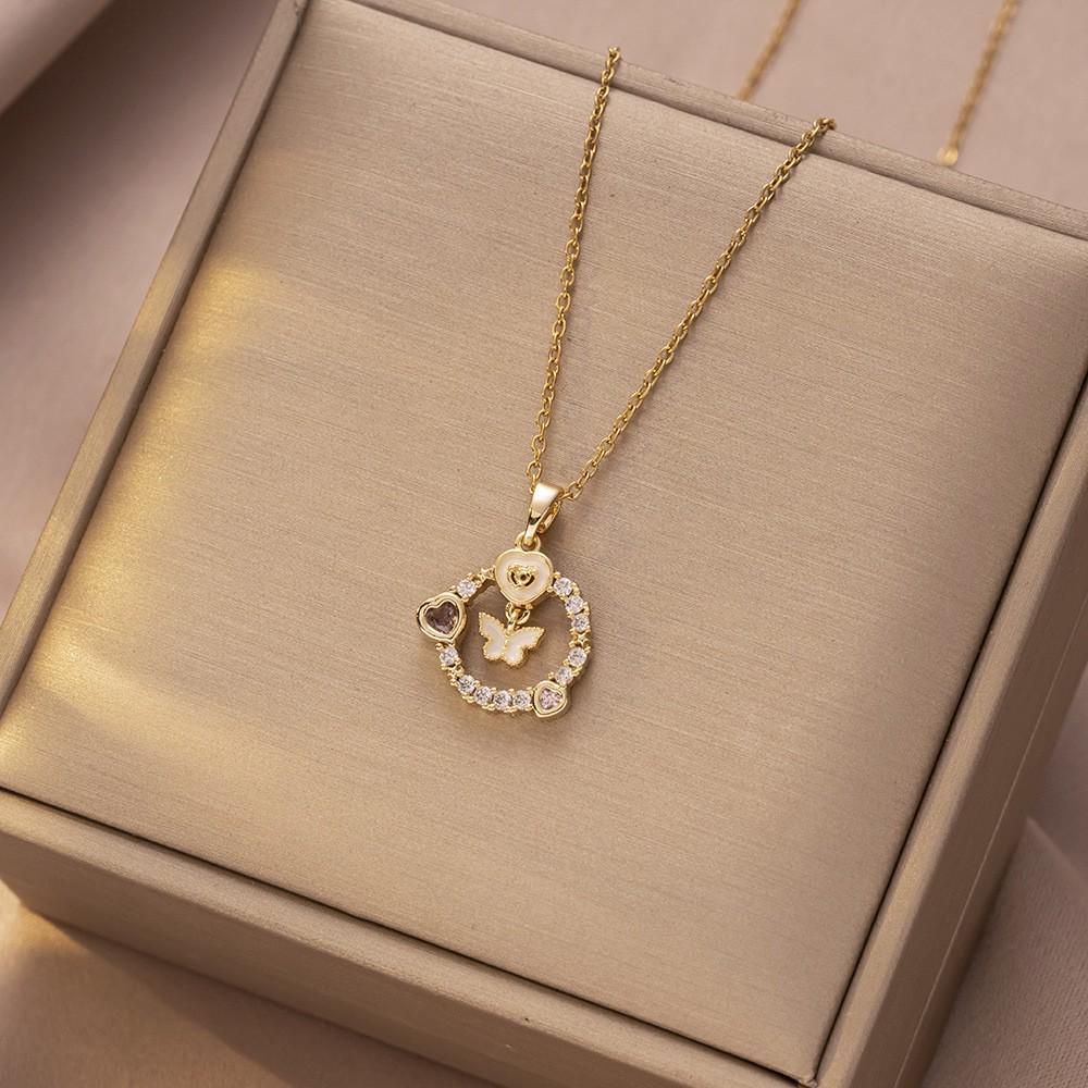 Women's Butterfly Zirconia Clavicle Necklace: Elegant, Fashionable, Titanium Steel Jewelry
