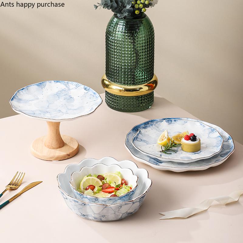 Ceramic Plate Dinner Plate Fruit Salad Bowl 2 Layer Cake Stand Tall Feet Cake Pan Display Stand Dessert Bowl Decorative Plates