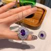 Jewelry Set, Violet Zirconium Pendant Ring 10 * 14 Stud Earrings 6 * 8 Three-Piece Set