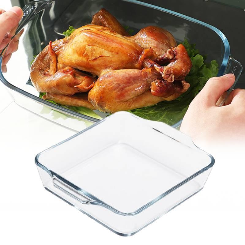 Square Roaster Glass Baking Pan Microwave Grilled Fish Plate Cooking Container