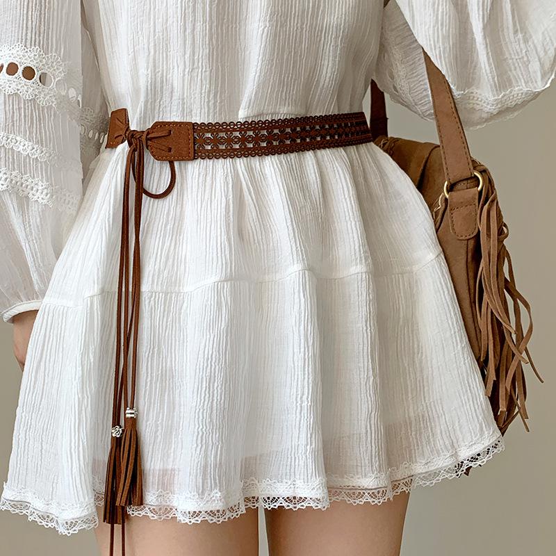 

Ethnic Style Brown Leather Waist Belt for Women s Dress Decoration - Ideal for Desert Tourism & Northwest Travel Outfits кавовий