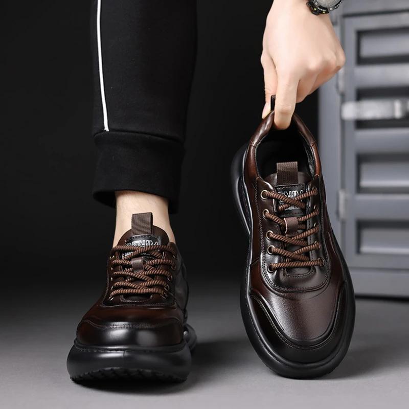 Fashion Luxury Genuine Leather Sneakers for Men Spring Autumn Soft-soled Men's Platform Shoes Designer Increase Sport Shoes Male