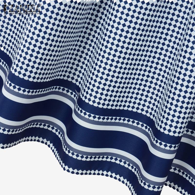 ZANZEA Women Short Sleeve Blouse and Long Skirts Grid Print Two Piece Sets