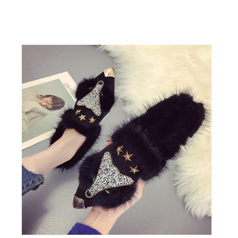 

Ленивые мохнатые туфли с лисьей головой женские туфли на одной педали женские зимние красивые и удобные новые бархатные бобы женские 40 чёрный