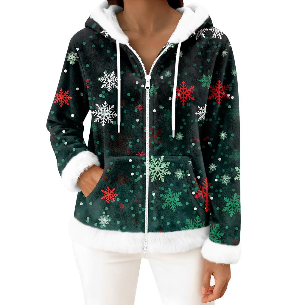 Damen Freizeitmode Langärmiger Fleece-Kapuzen-Cardigan mit Reißverschluss