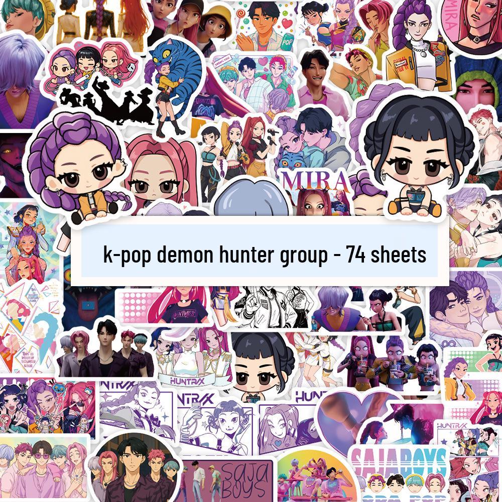 74 K-Pop & Demon Hunter Graffiti Stickers: Cartoon Animation Characters, Creative DIY Sets