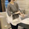 Damen Pullover Patchwork Shirt Fake Zweiteiliges Stricktop