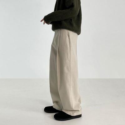 MYQ Herren Weitbeinige Bodenlange Schlankmachende Anzughose - Herbst/Winter Koreanischer Stil Lässig Locker Gerade Bein