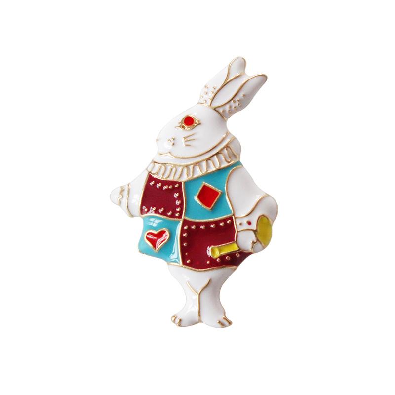 Alice In Wonderland Rabbit Metal Enamel Brooch Pin For Women Girls Backpack Clothing Decoration Gift красный