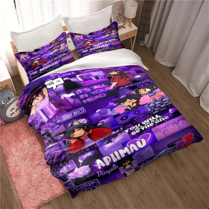 APHMAU Sängkläder Påslakanset Enkelt Dubbelt King Size Kawaii Tecknat Aphmau Vuxna pojkar Sovrum Påslakan och Örngott