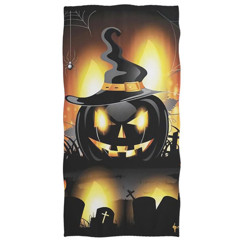 Halloween Theme Beach Towel Skull Pumpkin Castle Witch and Ghost Design Large Soft Quick Dry Bath Towel for Women Girls Kid Gift