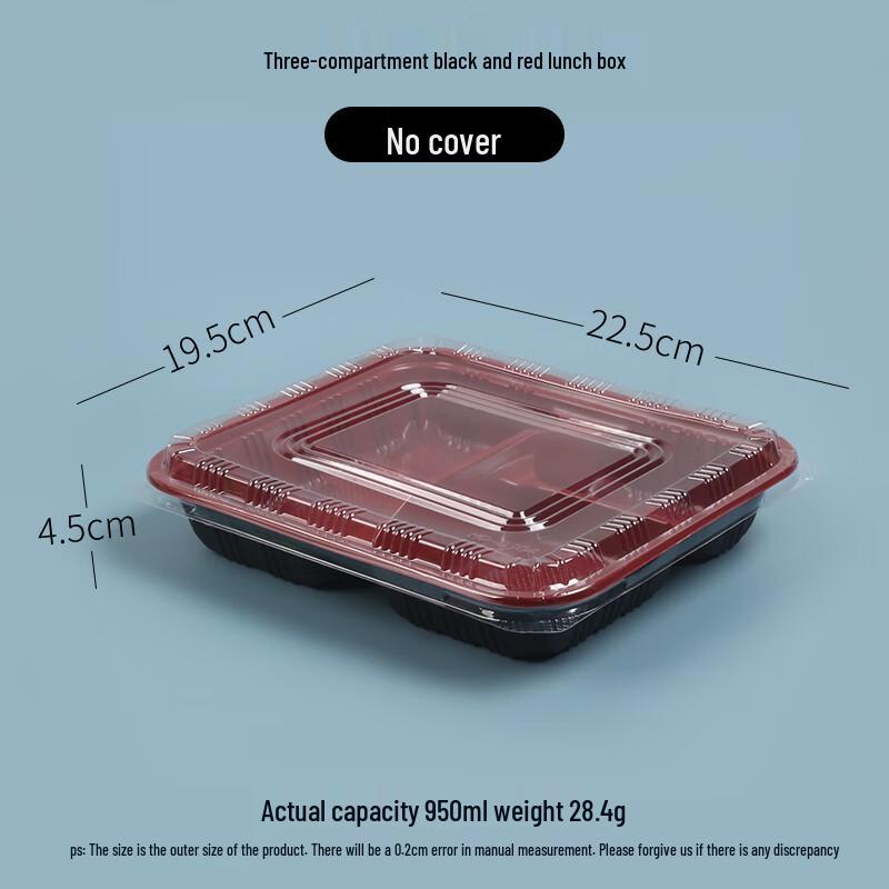 MOLUONA Rectangular 3-Compartment Disposable Meal Box