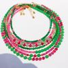 Light Luxury Jewelry Design Pink And Green Tone Natural Stone Beaded Necklace Exquisite Stacking Collarbone Chain 742