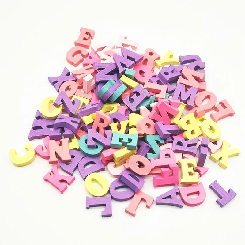 100Pcs Colorful 15mm Wooden Letters Alphabet Wood Slice Wall Decorative DIY Crafts Scrapbooking for Kids Home Accessories letter