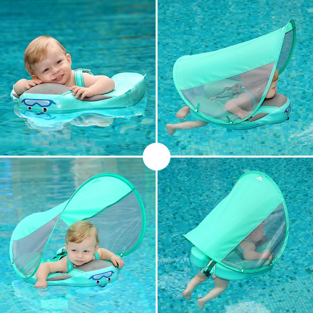 Non-Inflatable Baby   with Canopy Infant Lying Swimming   Pool Swim Trainer for 3-24 Months Baby
