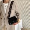 Popular Contrasting Color Single Shoulder Small Square Bag Retro New Texture Fashionable Woven Wide Shoulder Strap Women's Bag