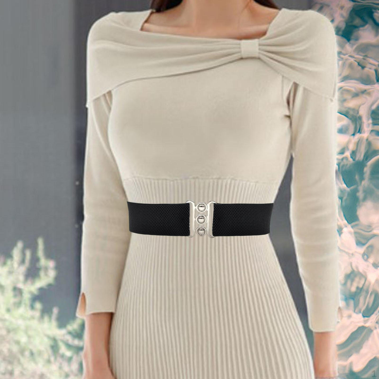 

Жіночий еластичний пояс, пряжки 27 дюймів x 2 дюйми, простий декоративний пояс для сукні для чорний