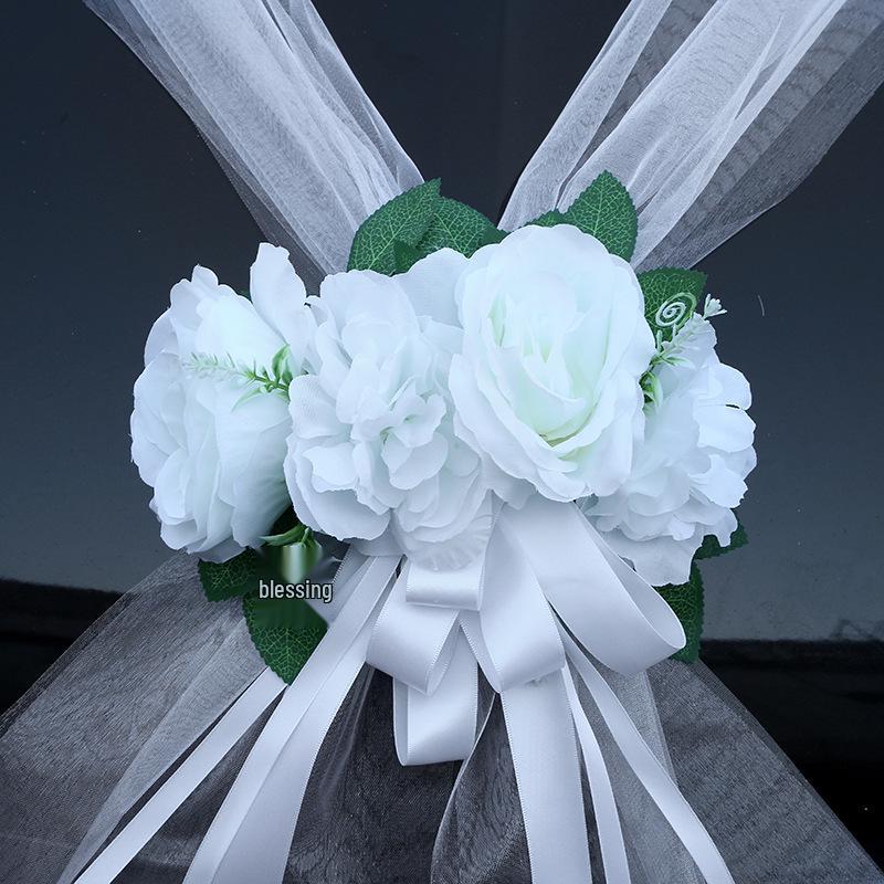 Полностью Белый Свадебный Автомобиль Цветочный Декор Набор с Лентой