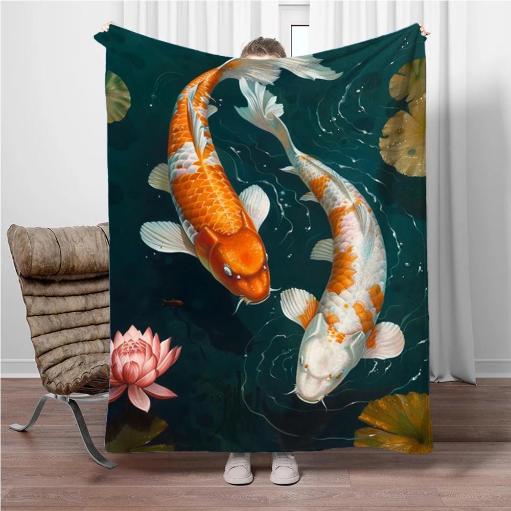 

Fish lotus Soft Flannel Blankets Keep Warm Throw Blanket Comfortable Blanket for Picnic Beds Sofa Home Bedroom Travel Kids Gifts 100x150cm(39x59in)