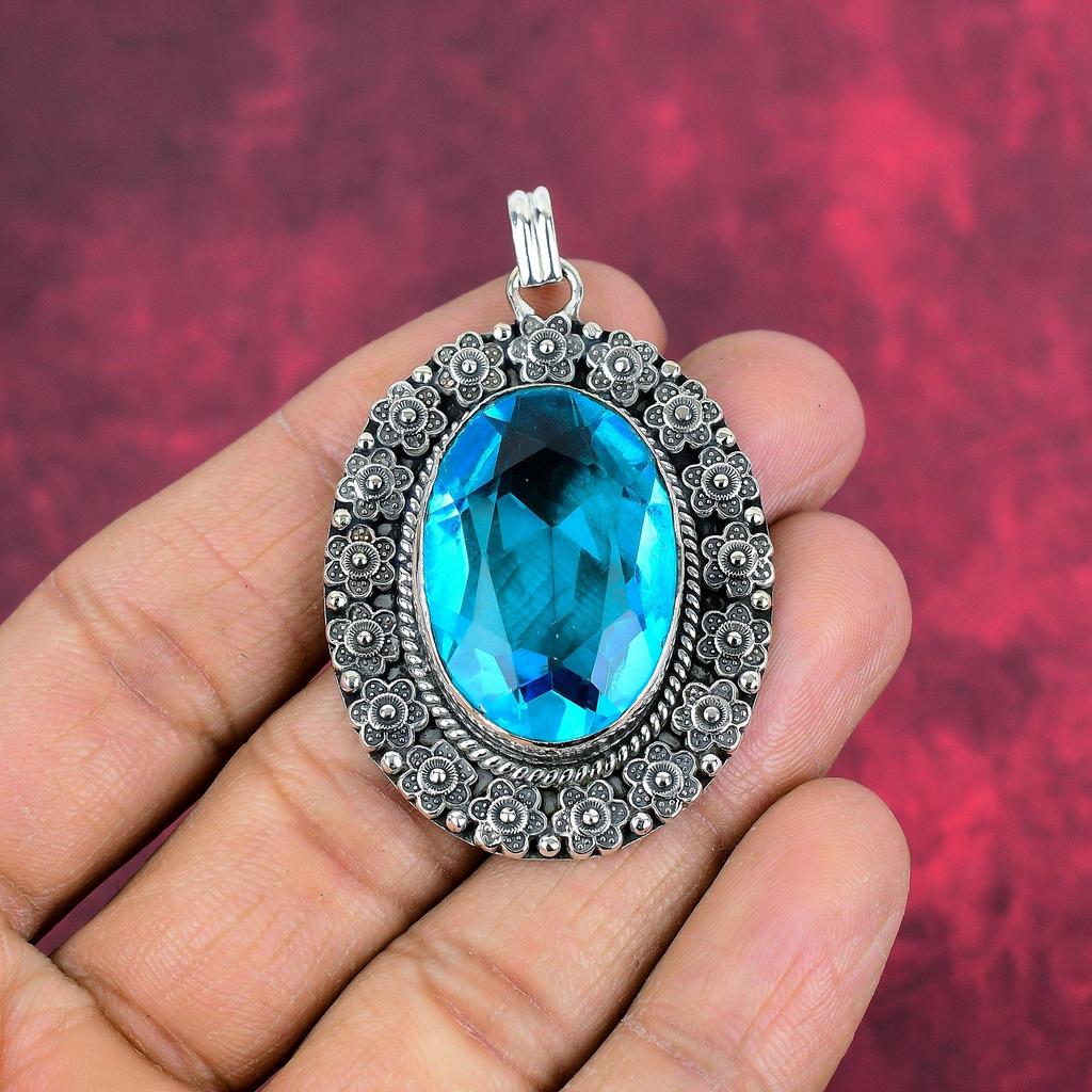Blue Topaz 925 Solid Sterling Silver Jewelry, Handmade Gorgeous Silver Pendant, Beautiful Designer Pendant For Women Gift