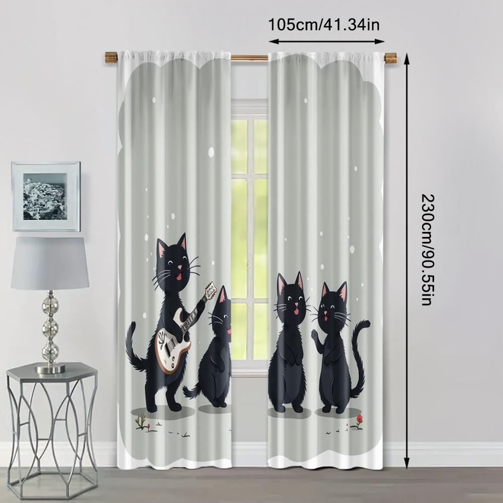 2pcs, Light Filtering Curtains Black Cat & Jungle Flowers Versatile Fabric (without Rod) Decorations Outdoor Ldeal for Room,