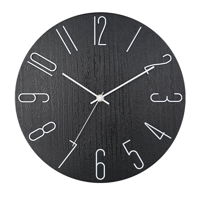 Customizable Silent Quartz Wood Grain Wall Clock with Pantone Colors for Living Room