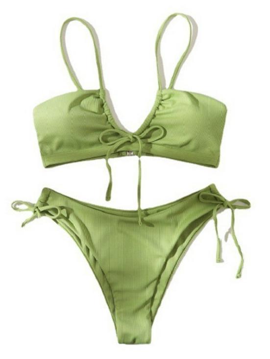European & American Women's Sexy Tie-up Bikini - Solid Color Two-Piece Swimsuit