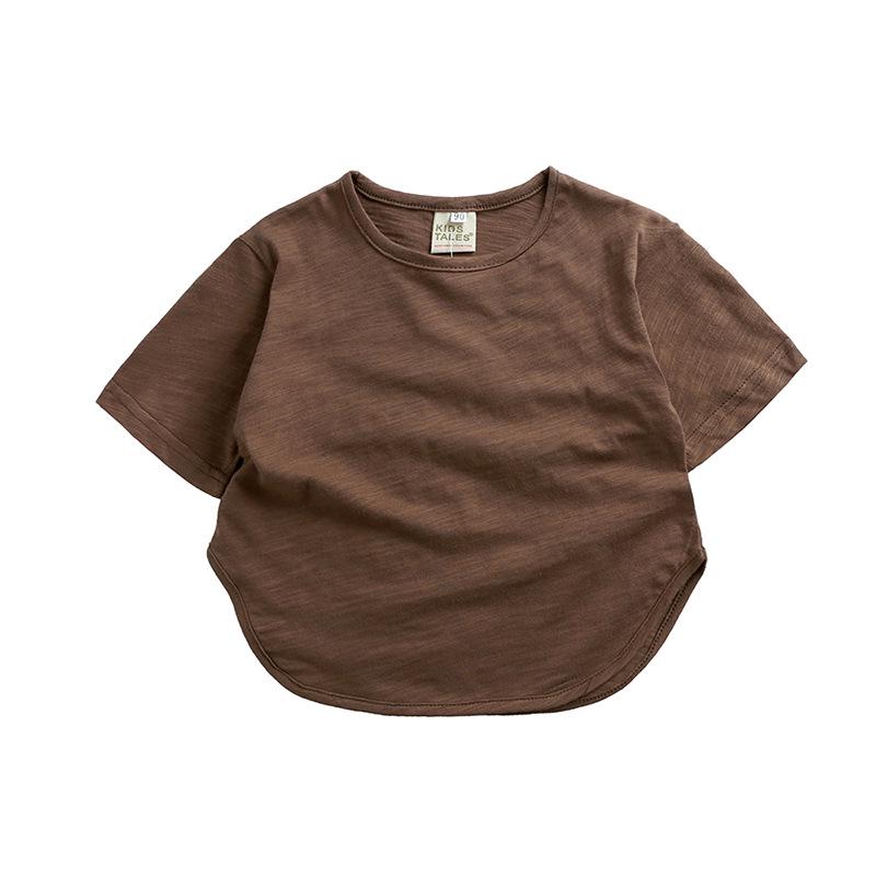 Korean Kids Round Neck Short Sleeve T-shirt for Boys and Girls - Stylish Summer 2026 Collection 90cm