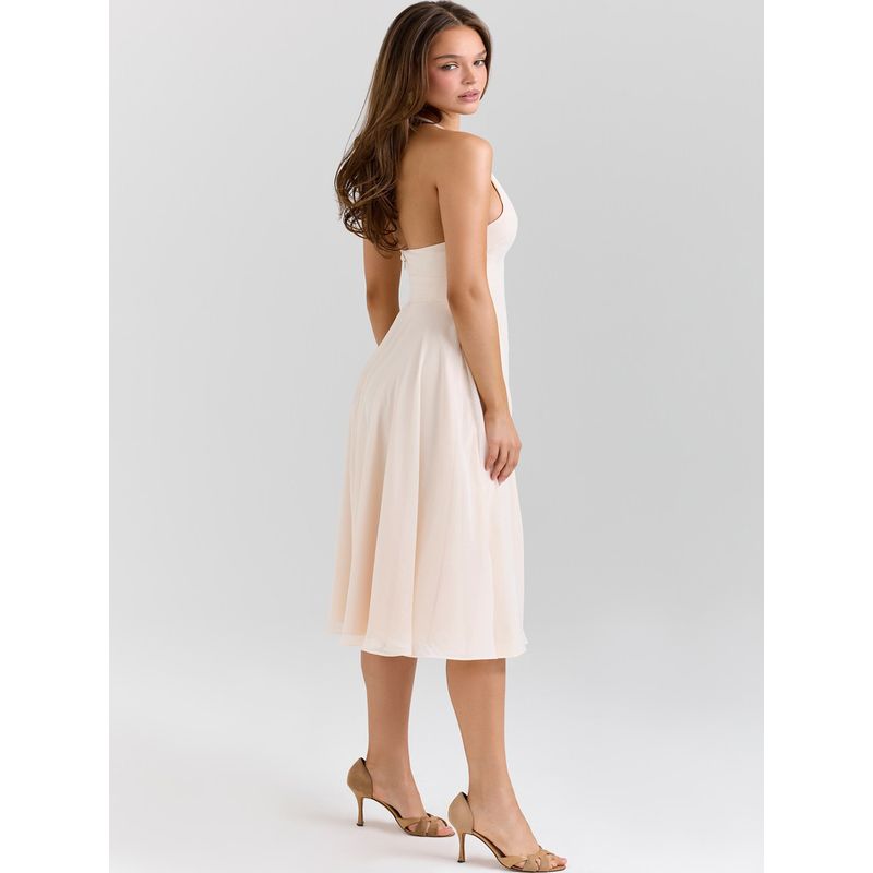 Jasmine Style Light House Same Style Beautiful Fresh Temperament Sexy V-neck Backless Hanging Neck Waist Hugging Vacation Dress