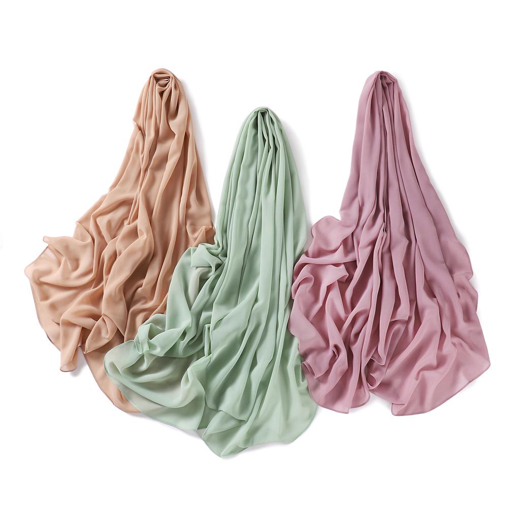 Solid Color Pearl Chiffon Semi-Circular Long Scarf - Breathable, Soft Draping Shawl