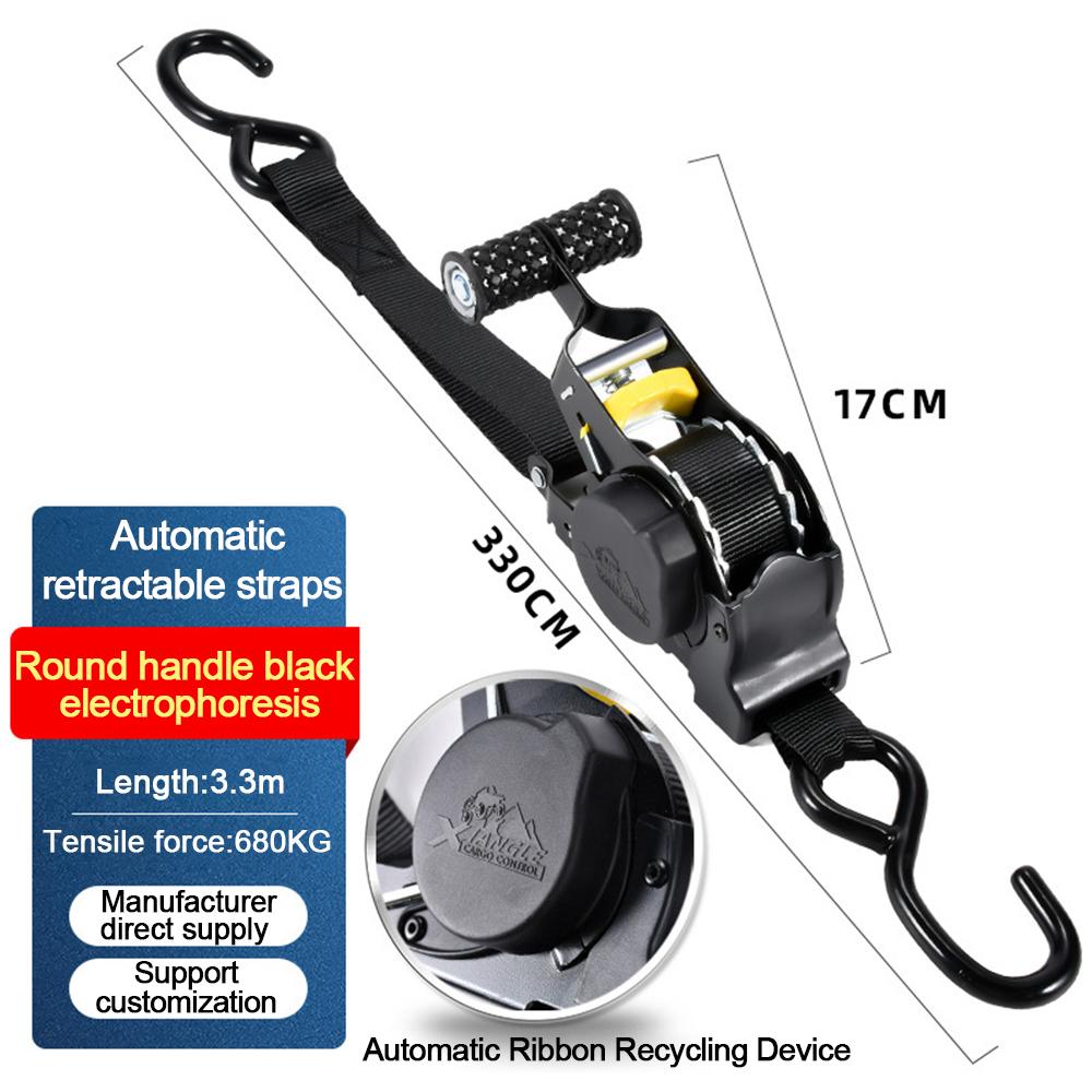 Automatic Ratchet Strap Retractable Tensioner Strap Luggage Cargo Tie-Down Rope Motorcycle Strap Fastening Polyester Strap