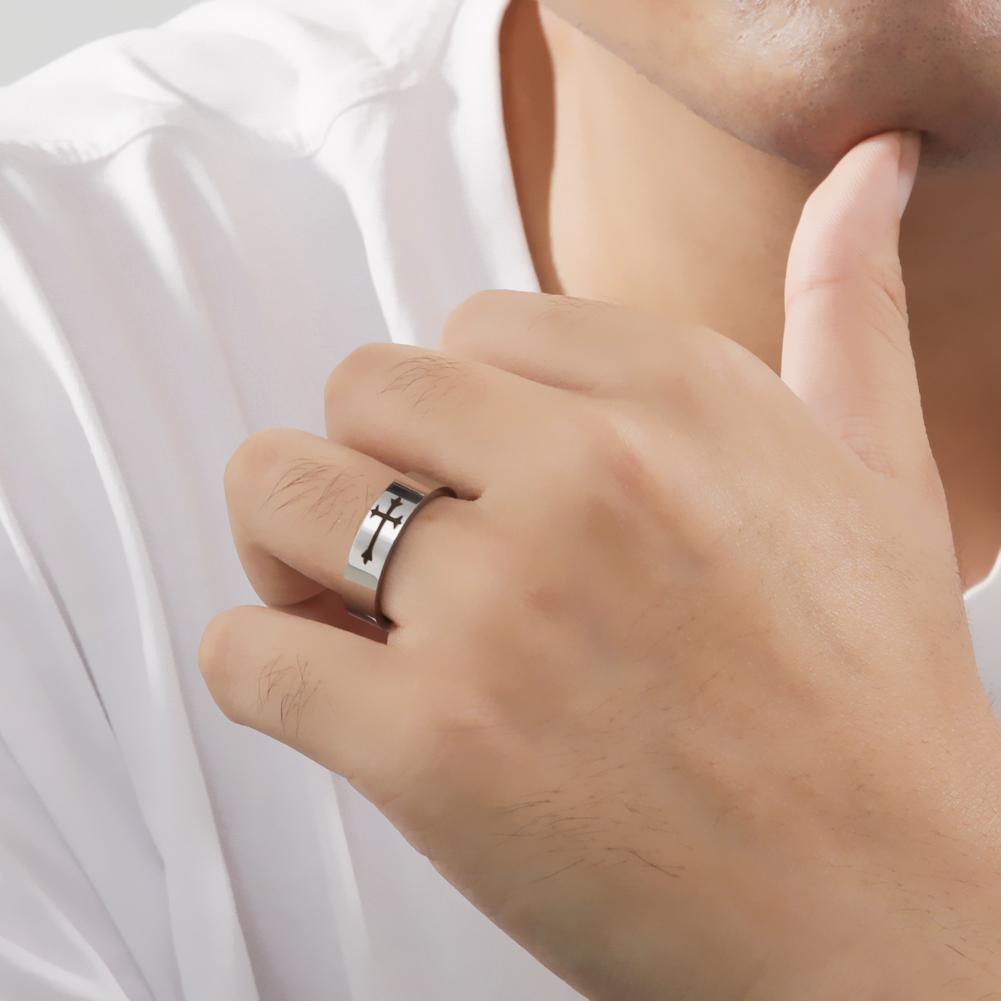 Jeshayuan Persönlichkeit Laser Gravur Christliches Kreuz Ring Männer Und Frauen Schmuck Edelstahlring Geschenk Mode Trendig