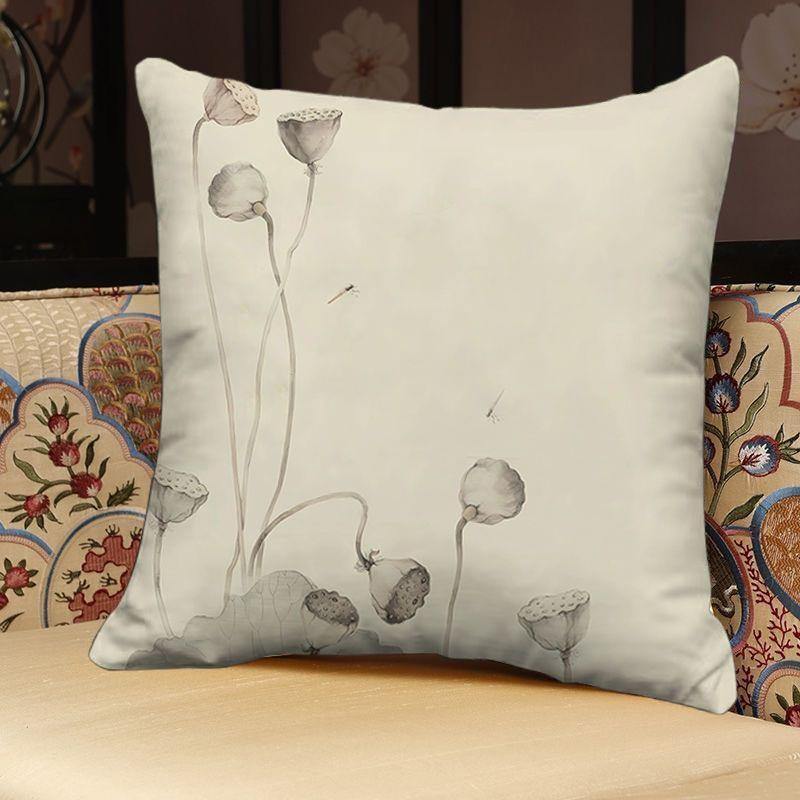 "Elegant Lotus Floral Throw Pillow Covers - Traditional Chinese Style Cushion Cases for Home Decor"