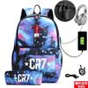 Star Peripheral Printing Cr7 Schoolbag Leisure Travel Multi-Functional Backpack Student Pencil Case Two-Piece Set