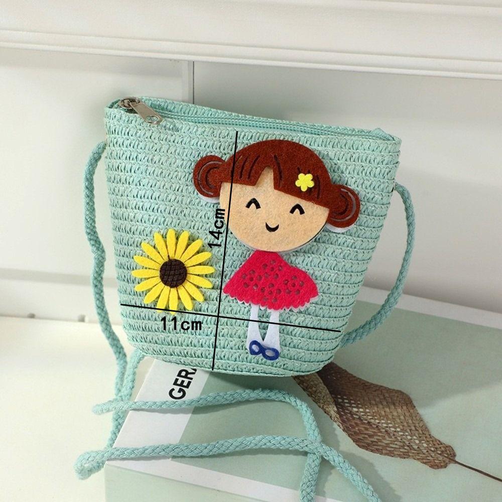 Creative Handmade Woven Straw Shoulder Bags Cute Lightweight Crossbody Bag Flower Beach Bag for Children