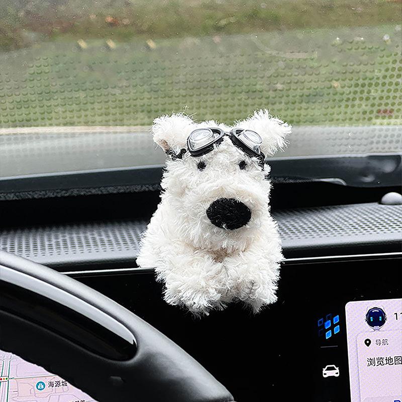 Cute Puppy Car Windshield Wiper Decorations Interior Plush Doll Creative Gift Shoulder Pads Car Interior Decoration Accessories