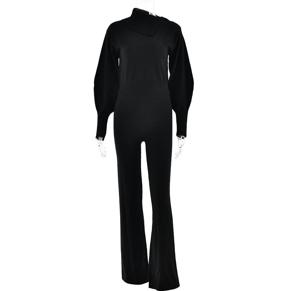 

2 Winter hot-selling new products two-piece set sexy trend hooded long-sleeved straight pants knitted suit M чёрный