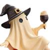 Harz Spukhaus Dekoration Niedliche Geisterfigur, Sitzt auf Kürbisstatue mit Hexe Halloween Tischhut, Tischdekoration für Party Lustige Regalpuppe