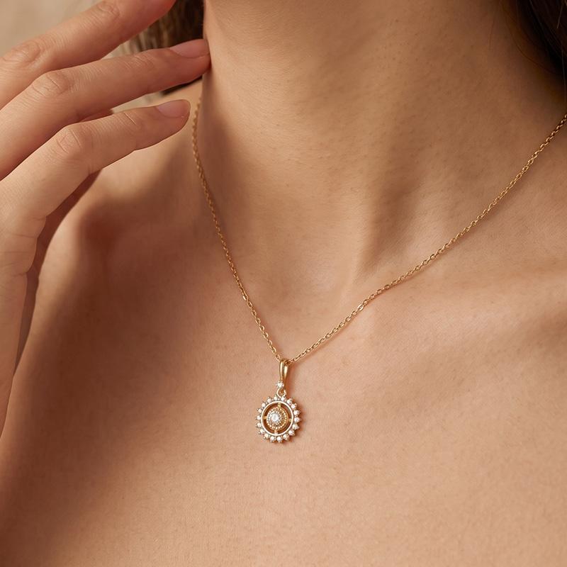925 Sterling Silver Vintage Zircon Compass Pendant Necklace Women Dainty Retro Jewelry Gift