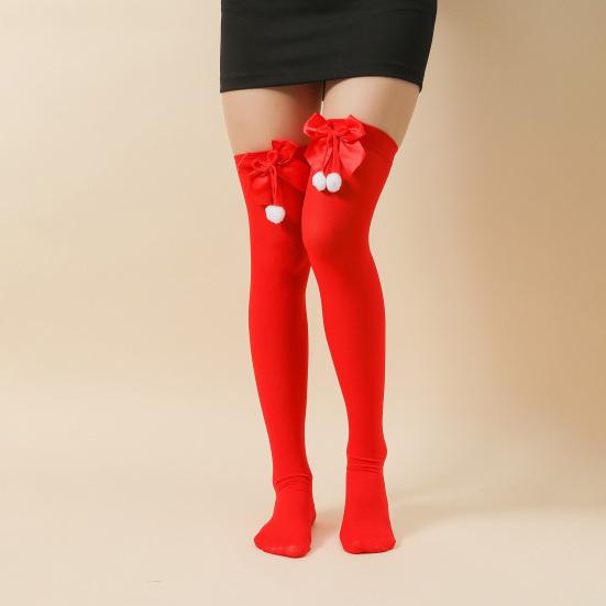 1 Pair Christmas Stockings Colorblock Striped Retro Bright Color Bow Decor Anti-slip Skinny Performances