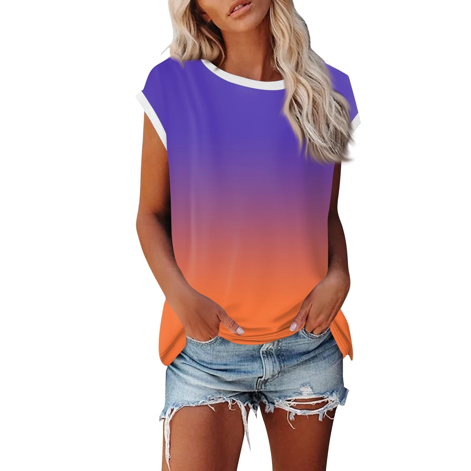 

Модная женская однотонная свободная рубашка с круглым вырезом и короткими рукавами, повседневный топ с короткими рукавами XS фиолетовый