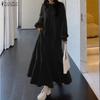 ZANZEA Women Casual Round Neck Long Sleeve Loose Ruffles Sweatshirt Dress
