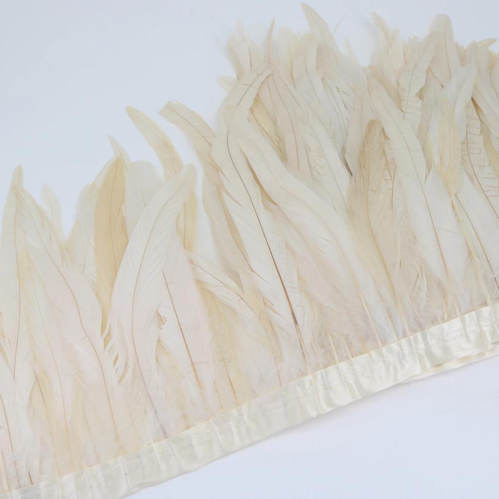 10Meters Colored Rooster Tail Feather Tassel Trim 25-30cm Dyed Cock Plumes Ribbon for Wedding Party Dress Skirt Craft Accessory