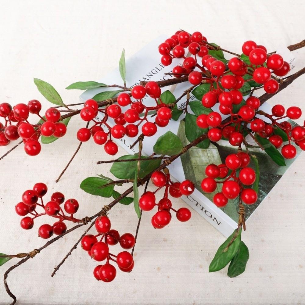Green Leaves Artificial Foam Berries Branch Faux Good Luck Fruits Plastic Simulation Fruit Tree Elegant Realistic Fake Plants