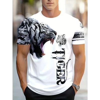 Herren & Damen "Tiger" Grafik T-Shirt - Lässig, Stilvolles 3D-Druck Tierdesign Kurzarm, Polyester Streetwear T-Shirt|Auffälliger Tierdruck|Dehnbarer Stoff