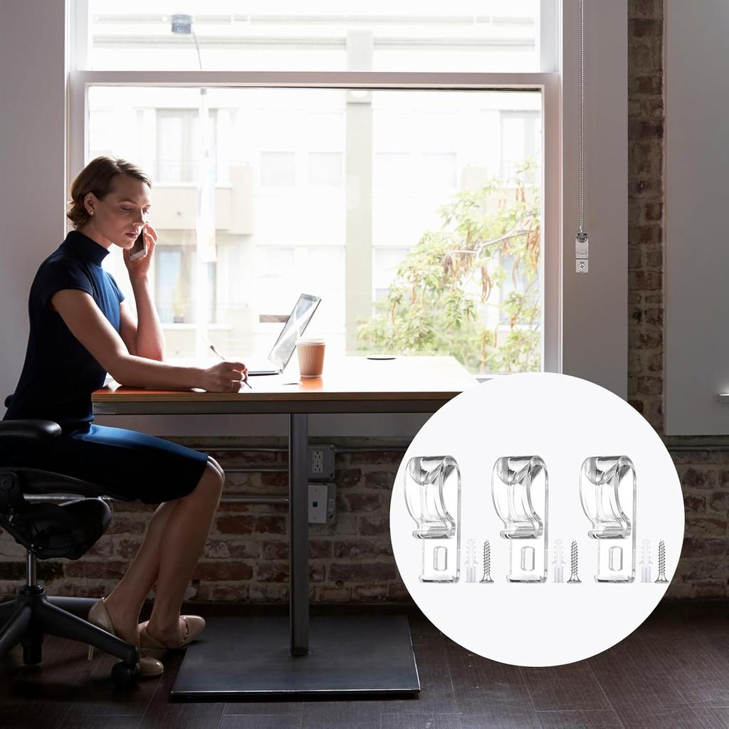 Barydat Roller Shade Clear Safety Chain and Cord Guide Curtain P Clip Blind Cord Holder Fixation Hook Bead Chain Tension Device with Screws for