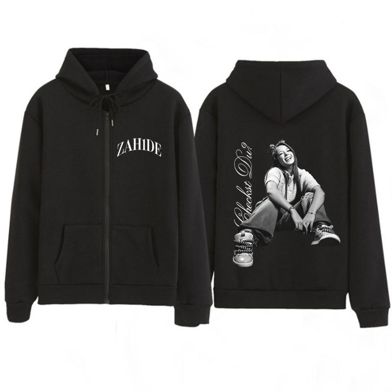 Cantante Zahide Tour 2026 Merch Grafica Felpe con Zip Uomo Donna Moda Inverno Hip-hop Larghe Casual Vintage Felpe con Zip
